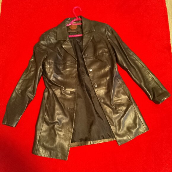Danier Black Leather Coat Jacket with buttons - Picture 3 of 16